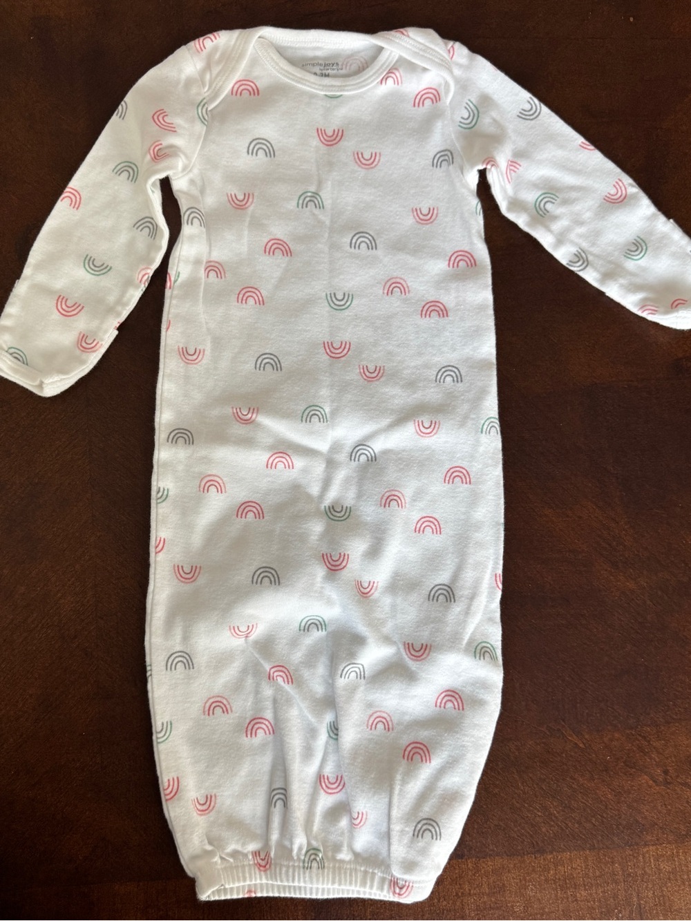 White Baby Sleep Gown with Pink and Gray Rainbow Print